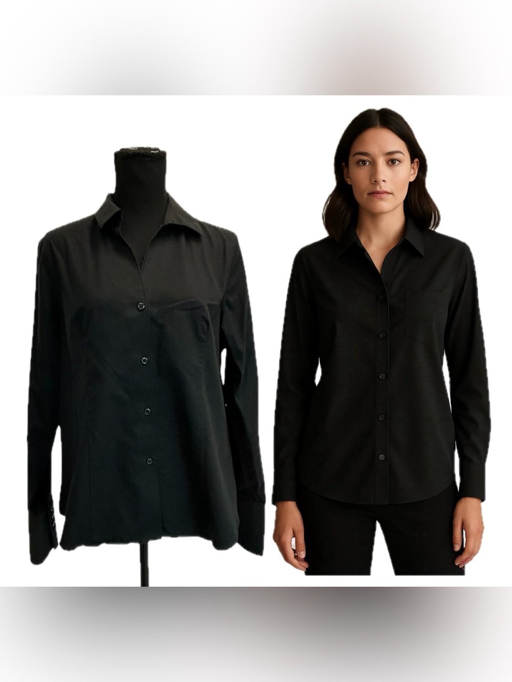 Jones New York non iron Black Button-Up Shirt long sleeve Platinum Collection 10